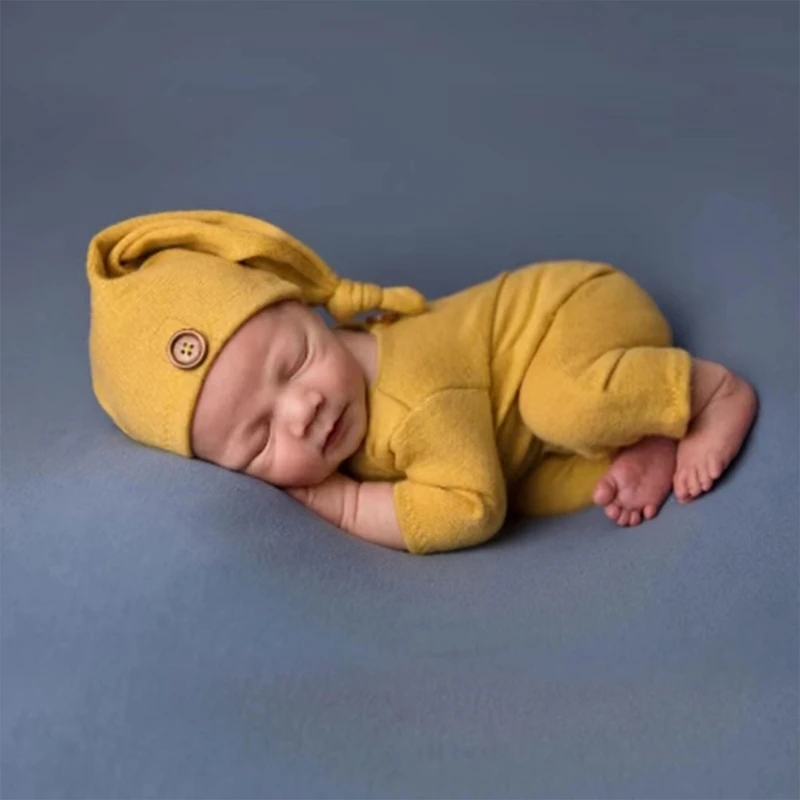 

Baby Photography Props Clothes for Infant Turban Hat Long Romper Newborns Photo Bodysuit Infant Skin-Friendly Photo Wear