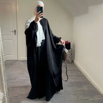 Jilbabs Muslim Abayas Loose Maxi Dress for Women, Full Sleeve Casual Solid Robe, Islamic Ramadan Dresses Black