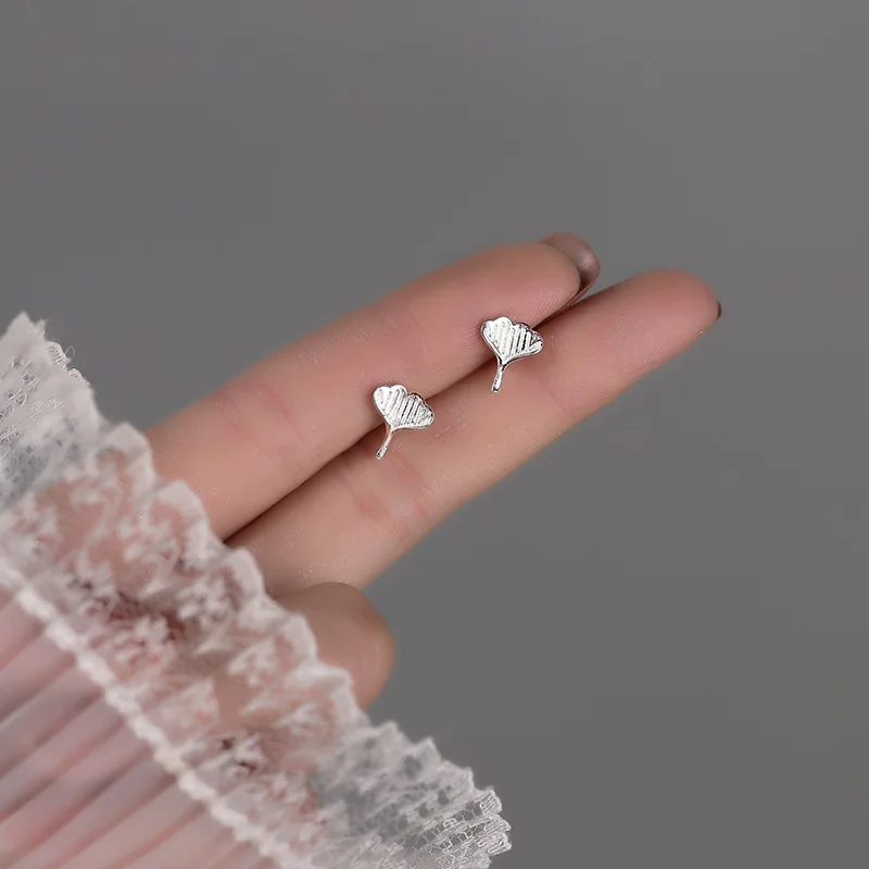 925 Sterling Silver Ginkgo Biloba Leaves Small Stud Earrings For Women Piercing Luxury Fine Jewelry Wholesale