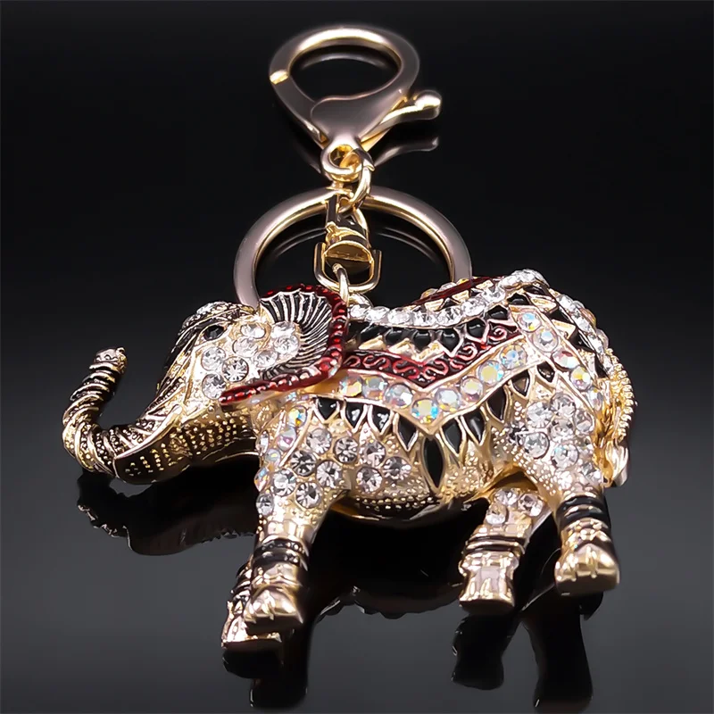 Elefant Schlüsselanhänger für Frauen Männer Gold Farbe Metall Strass Tier Tasche Charm Anhänger Auto Schlüsselanhänger Schmuck porte clef K9222S01 – Detail 9