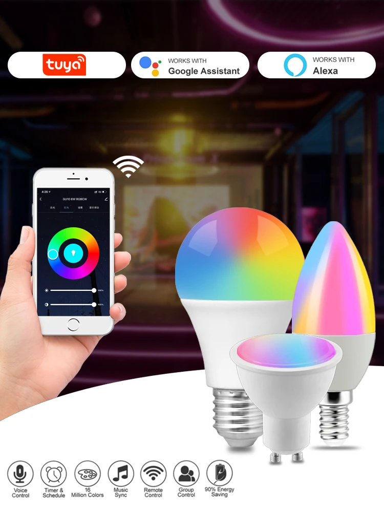 Description Picture 4 of itemDimmable Tuya Rgb Smart Bulb Gu10 C37 A60 T37 E14 E27 B22 Light Wifi Led Magic Lamp AC85V-265V Work With Alexa Google Home