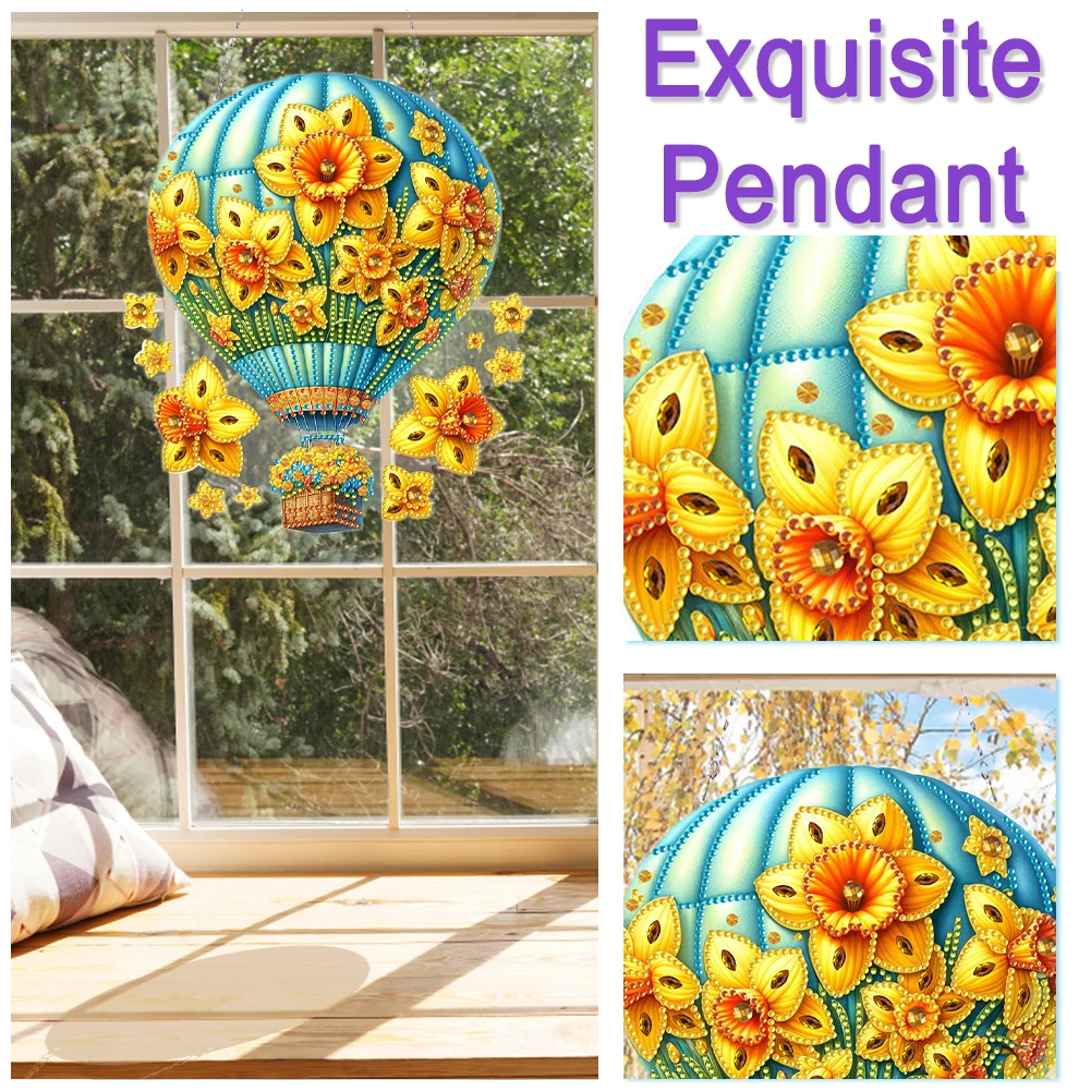 Rhinestone Diamond Art Flower Hot Air Balloon Pendant