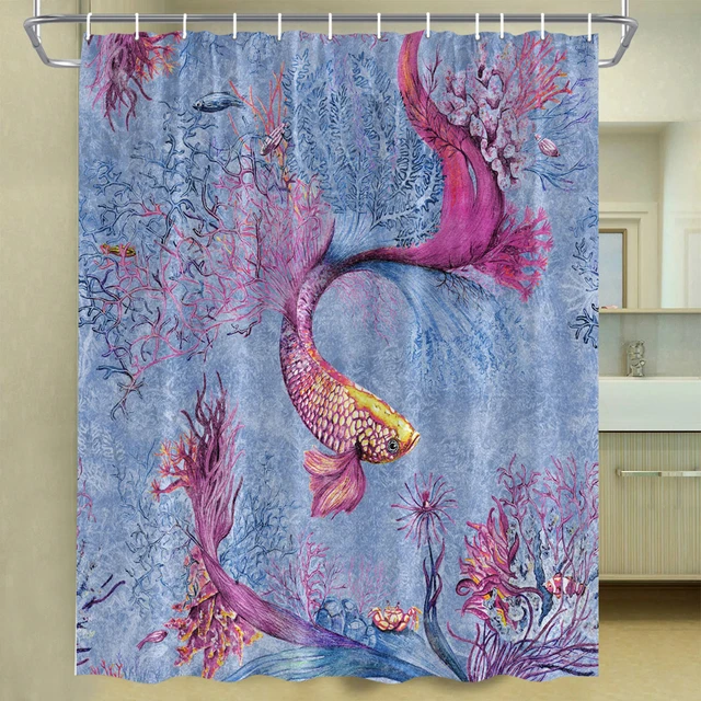 Abstract Fish Shower Curtain Japanese Art Bright-Coloured Koi Sea