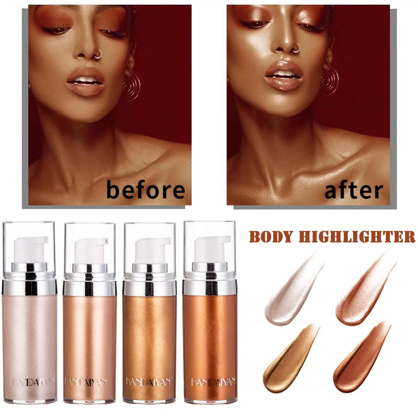 

New 4Colors Liquid Body Highlighter Long-lasting Shine Brighten Glitter Shimmering Body Cream for Women S4J5