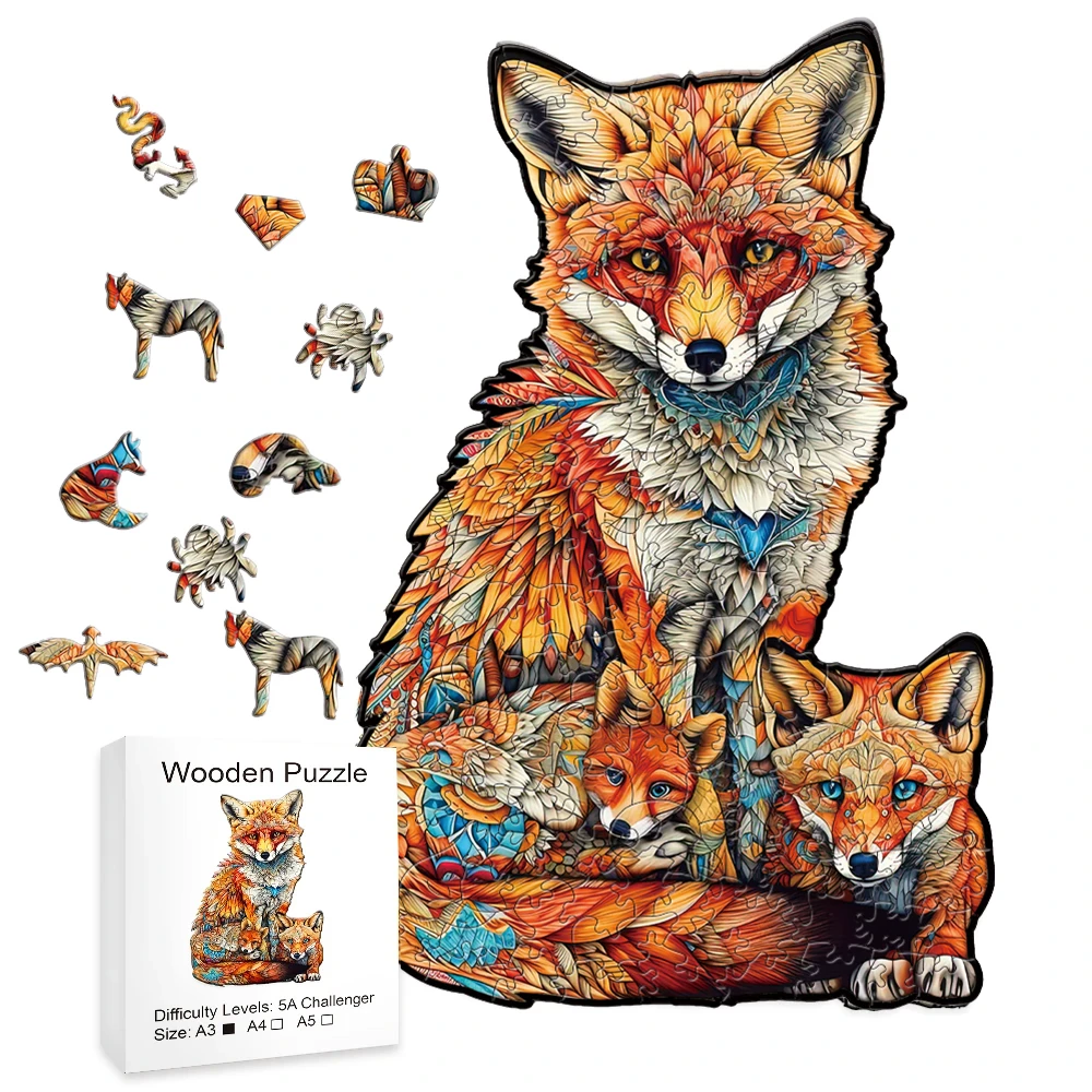 Warm Fox Family Wooden Puzzle Creative Variety Of Special Shapes Creative Gifts For Boys And Girls Birthday Gifts For Adults wooden jigsaw puzzles,jigsaw puzzles,wooden puzzle toys,educational puzzles