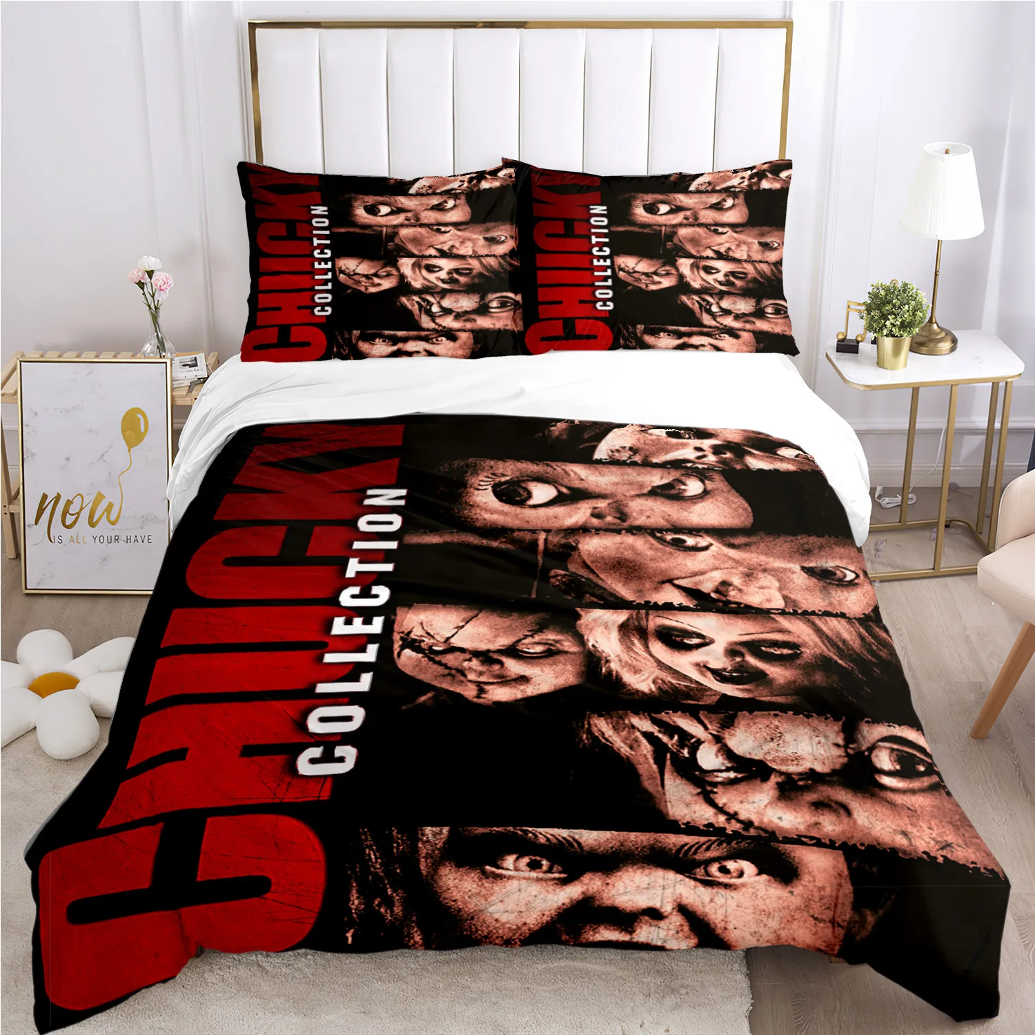 Chucky terror  Bedding Set Soft duvet Pillowcase Comfort sheets/Double bed Full size Horror customizable Halloween gift 2