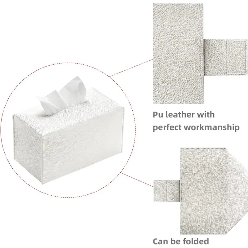 Refined Leather Tissue Box Cover for Bathroom Vanity Countertop
