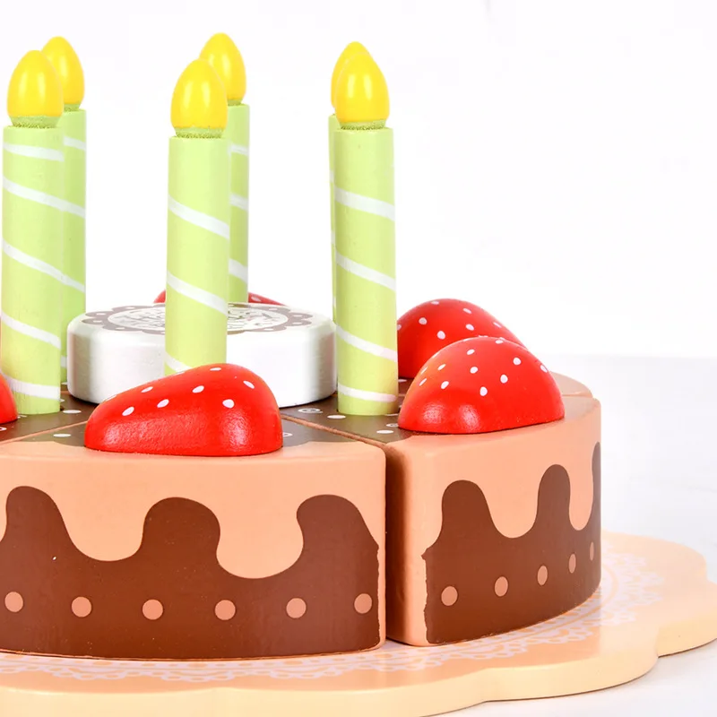 Wooden Birthday Cake Food Toy Children Pretend Play Kitchen Cutting Toys Imitation Game for Kids Houseplay Game Educational Set 4