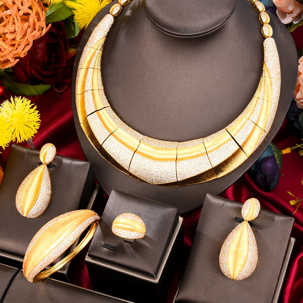 

GODKI Новый трендовый большой смелый 4 шт Африканский набор украшений для женщин вечерние индийский ювелирный набор кубический циркон нигерийский Свадебный ювелирный набор