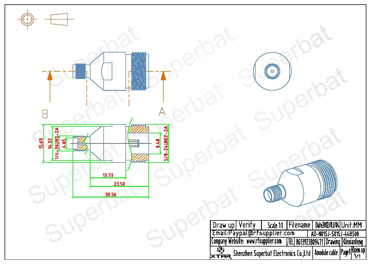 Superbat N-SMA Adapter N Jack to SMA Female Straight Free Hanging (In-line) RF Coaxial Connector