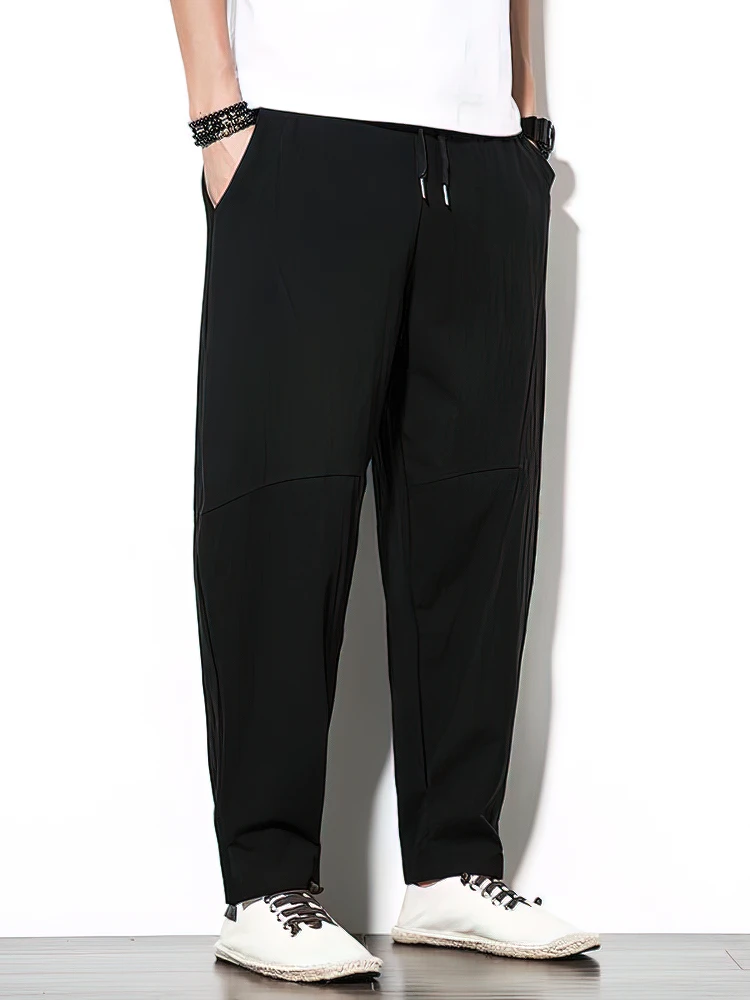 100% Cotton Jogger Pants Men Baggy Casual Trousers Male Walking Wide leg Loose Sweatpants Chinese Summer Big size 2025 New 3