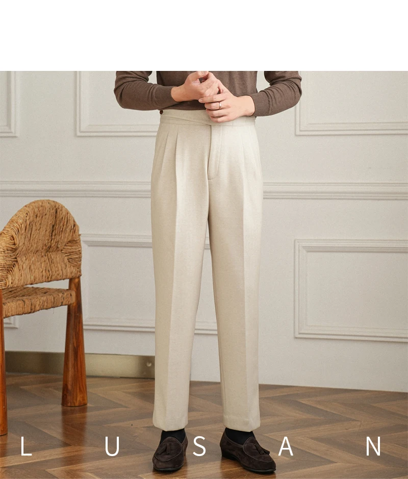Herbst und Winter Herren Casual Gurkha Dicke Gerade Hohe Taille Hosen Vintage Warme Allgleiches Trendy Western Hosen – Detail 23