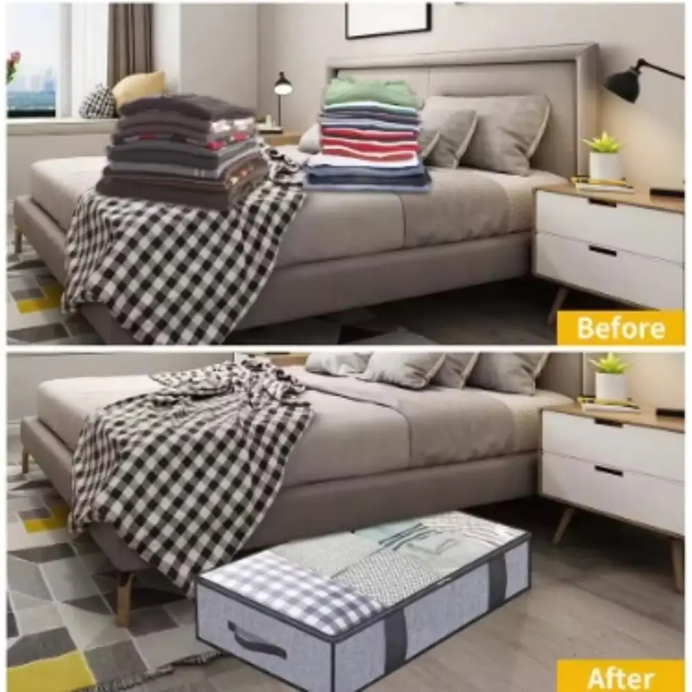 Household Bed Bottom Storage Box Collapsible Clothing Quilt Toy Blanket Storage Box Shoe Organizer Bag 2/4PCS under bed storage box