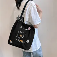 Women Corduroy Shoulder Bags Bear Pattern Ladies Casual Handbag Reusable Large Capacity Tote Bags Casual Female Shopping Bags 1