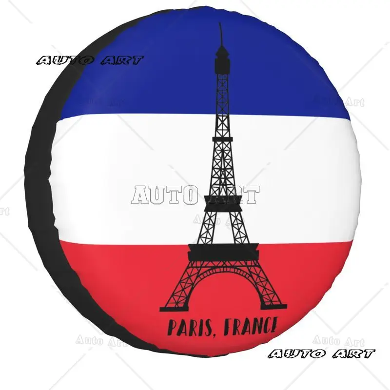 

France Eiffel Tower Flag Tire Cover Spare Wheel Protector Fit for 14" 15" 16" 17" Inch