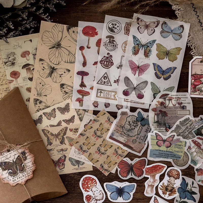 

30PCS/ Pack Vintage Stickers for Scrapbooking Notebook Diary Stationery Aesthetic Cute Hand Account Mushroom School Art Supplies