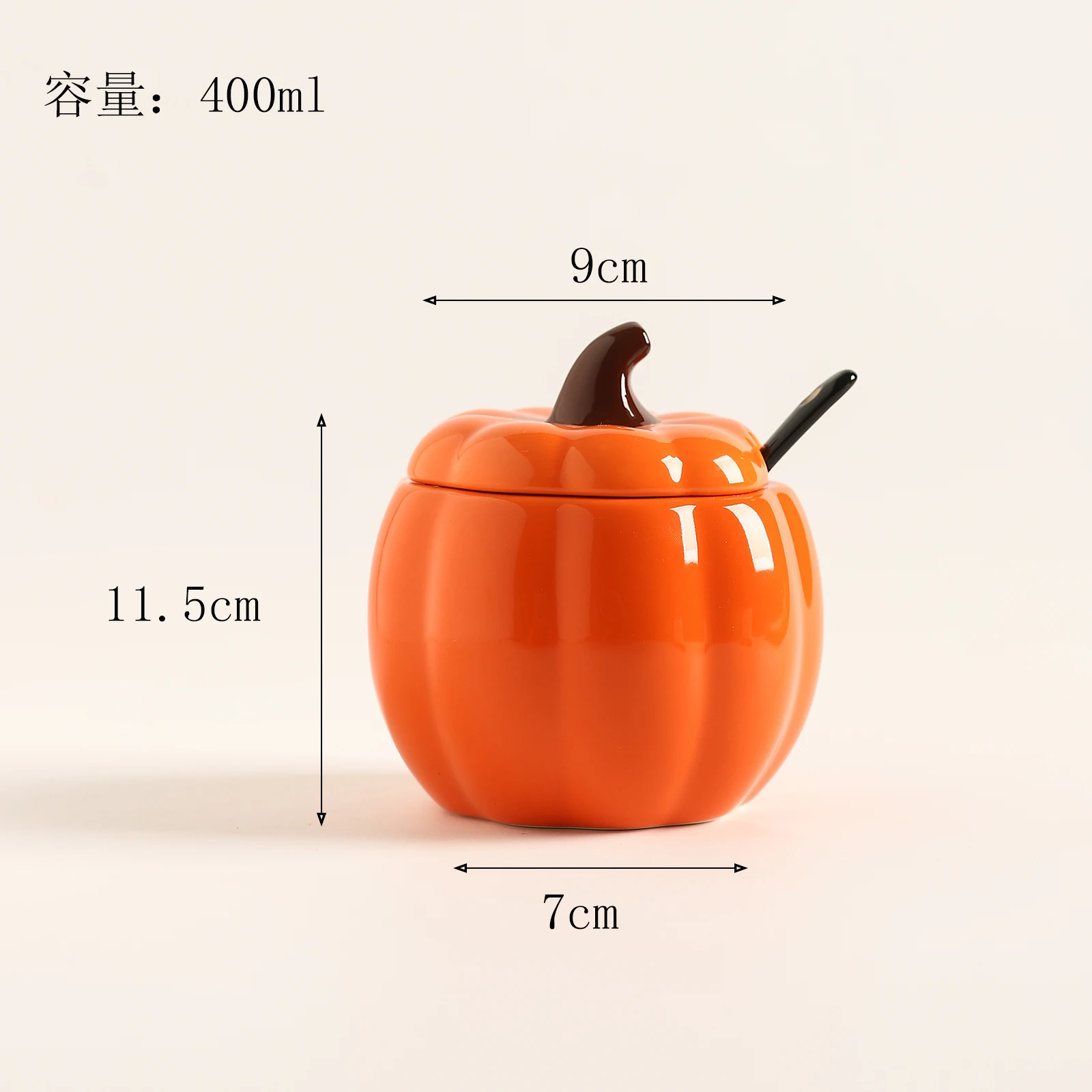 Description Picture 5 of itemCreative Pumpkin Ceramic Seasoning Jar Set with Spoon Salt Sugar Bowl Msg Pepper Edible Oil Container Kitchen Supplies
