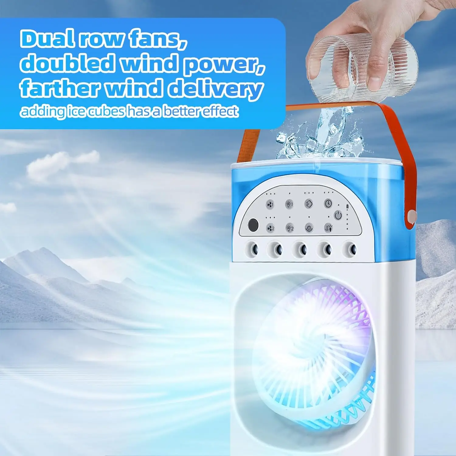 Description Picture 5 of item4-IN-1 Portable Air Conditioners,  Evaporative AC Air Cooler Humidifier with 3 Speeds 7 Colors Light，Personal Mini Conditioner