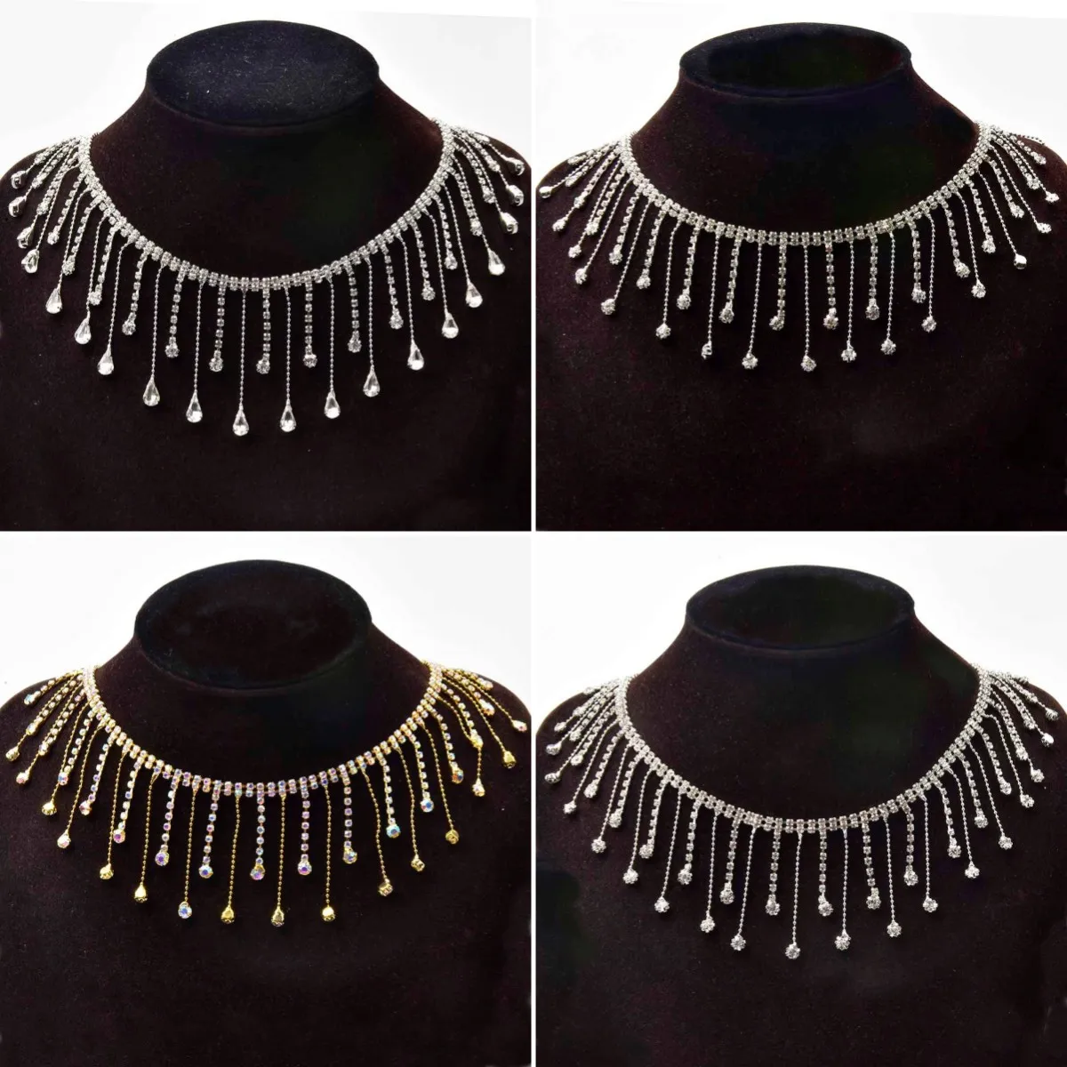 

50/100Cm Lot Short Rhinestone Claw Tassel Chain Hanging Teardrop Shape Crystal Fringe Trim Diy Wedding Decoration Dance Clothes