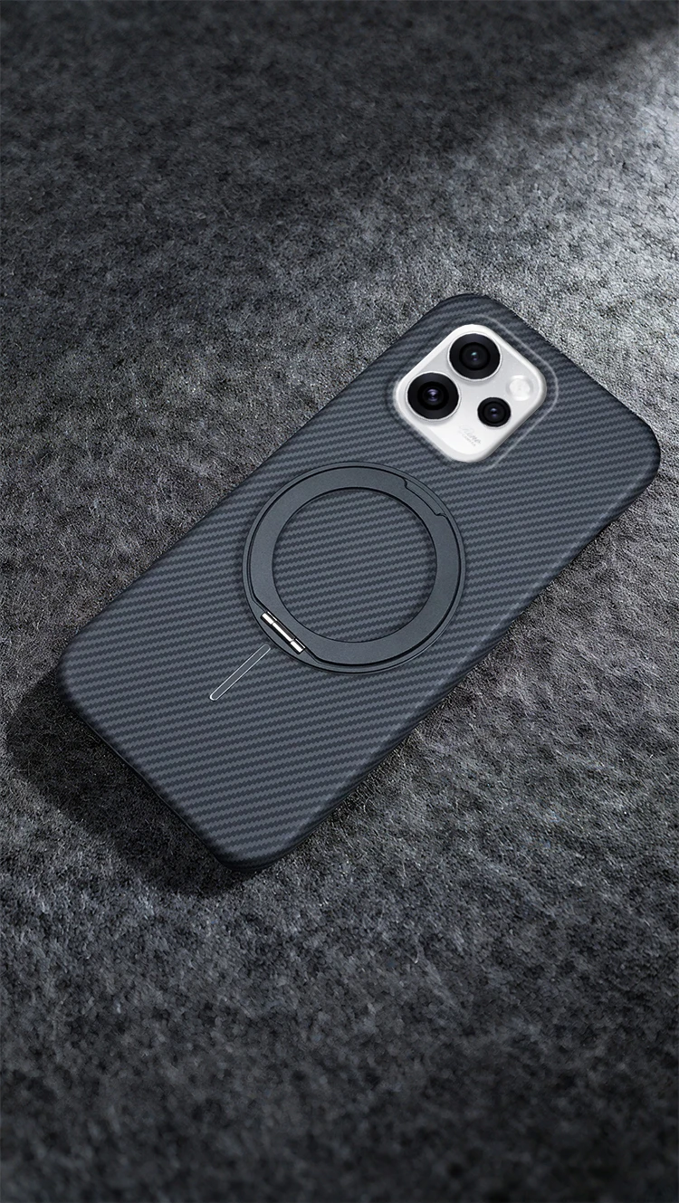 Kevlar Texture Magnetic Ring Holder Shockproof Case - Wireless Charging Compatible