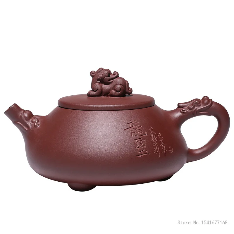 250ml Capacity Chinese Yixing High-end Raw ore purple vermilion mud Teapot, Famous Artists Hand-carved Kettle Zisha Tea Set, 1Pc