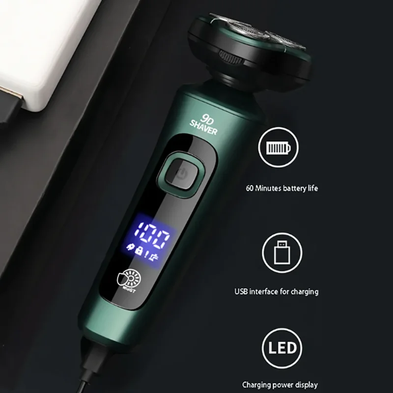 Electric Shaver Beard Trimmer 4 In 1 Electric Shaver LCD Digital Display Three-head Floating Razor Rechargeable Green Smart Razor Waterproof Shaver Clipper