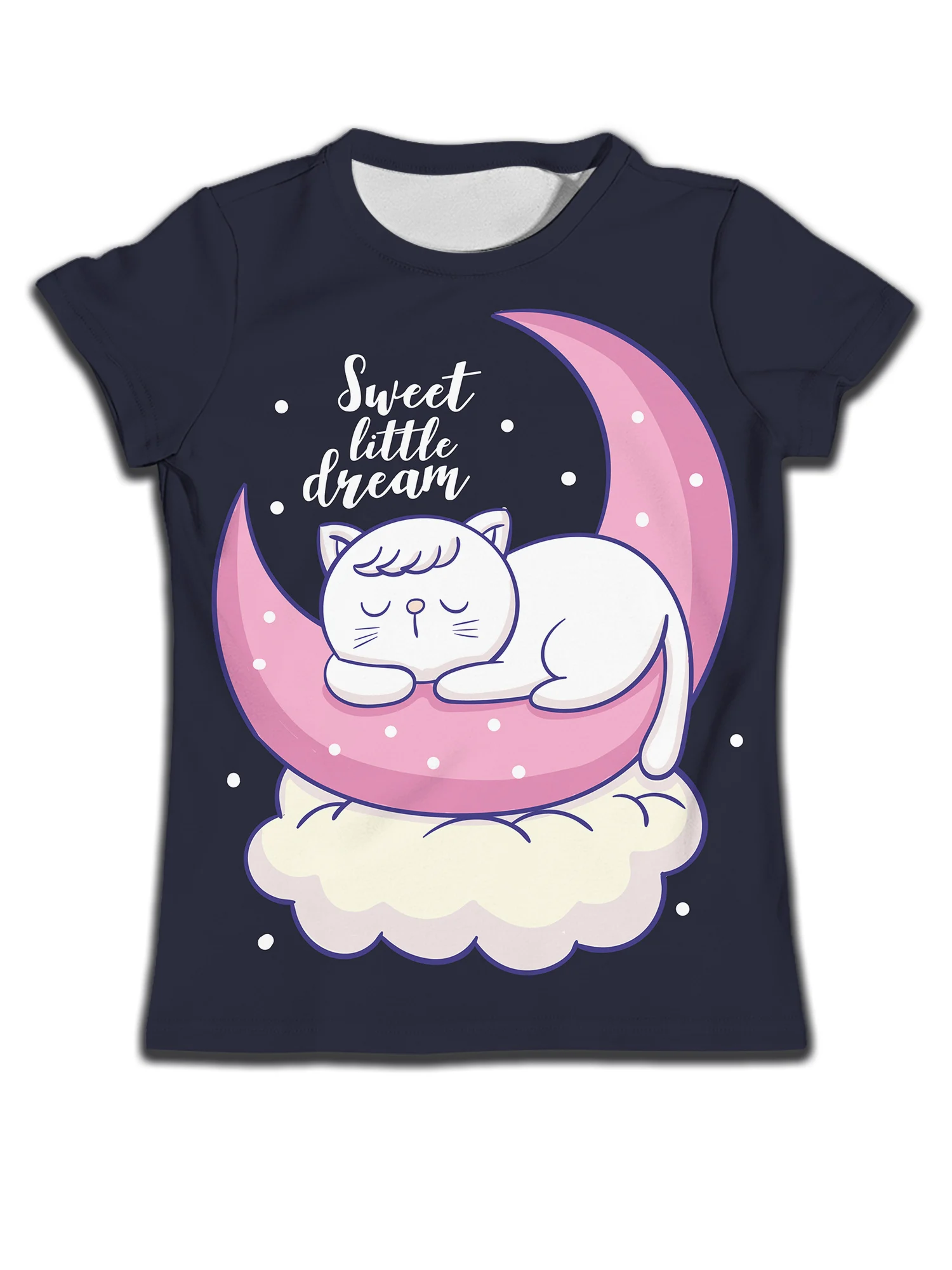 

Черная футболка с короткими рукавами для девочек, детские рубашки для мальчиков, детские топы с мультипликационным рисунком Луны, девочки, одежда с рисунком кота, футболки для мальчиков и подростков