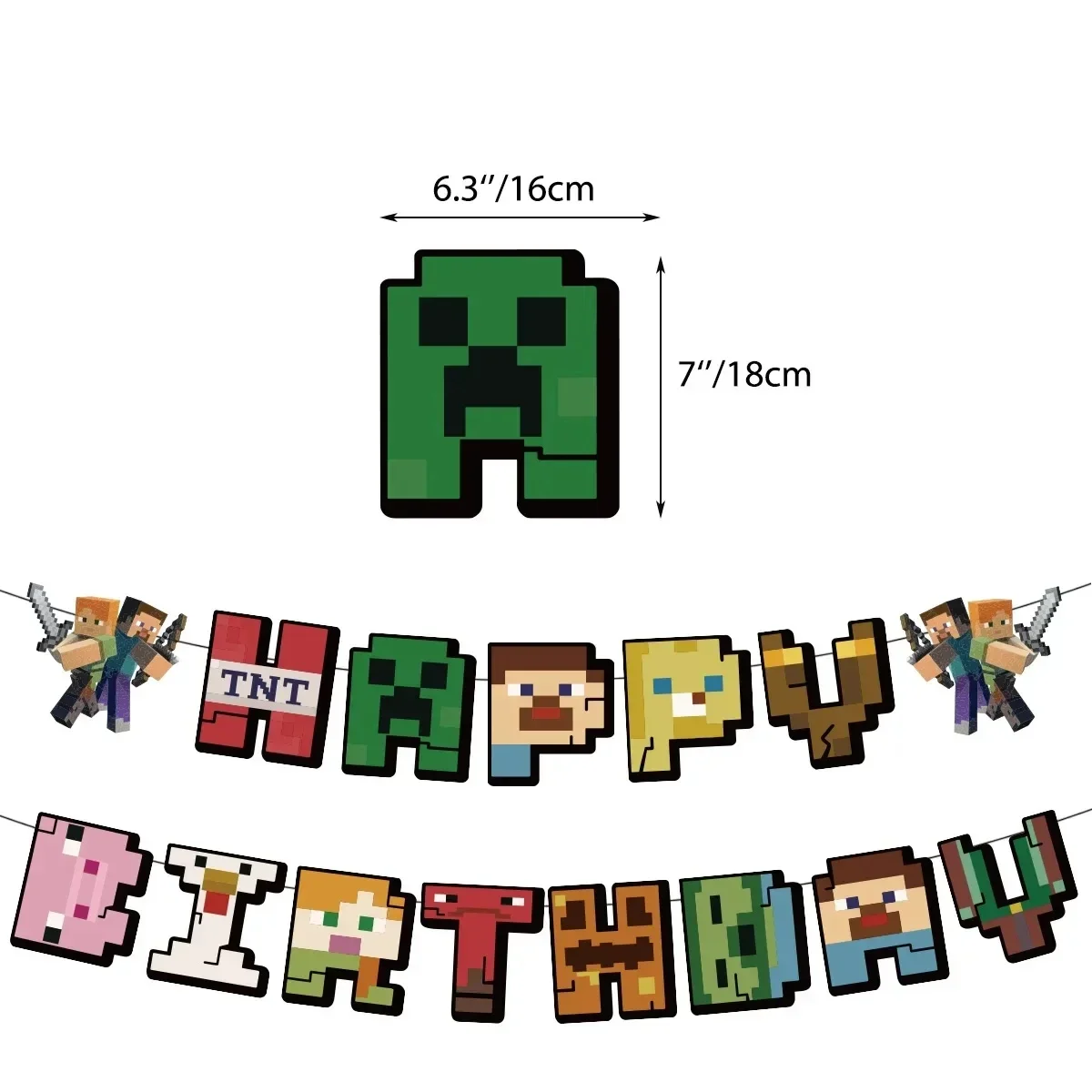 Description Picture 3 of itemMinecraft Balloons Pixel Game Happy Birthday Banner Party Decoration Cup Plate Disposable Tableware Cake Topper Supplies Toys