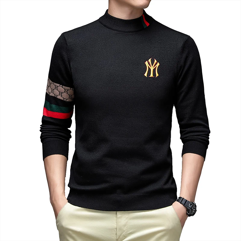 

Classic Casual Men's Sweater Autumn And Winter New Half Turtleneck Pullovers Fashion Round Neck Embroidery Knitted Sweater M-3XL