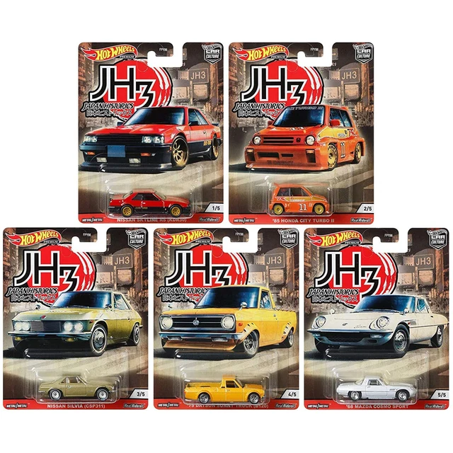 Hot Wheels Premium Car Culture Japan Historics 3 Nissan Skyline RS 85 Honda City Turbo Nissan Silvia 1:64 Alloy Car Toy FPY86 1