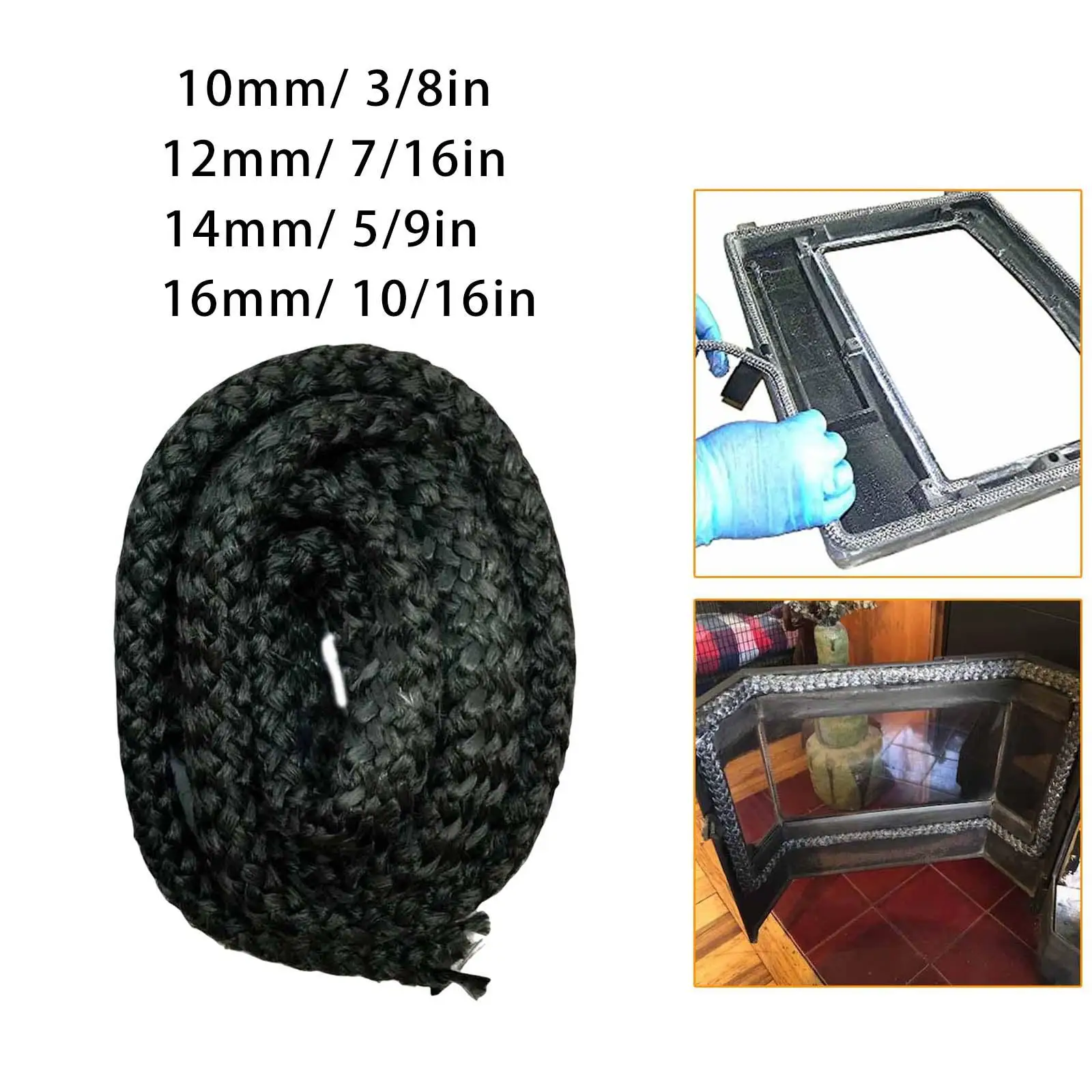 2.5Mx10/12/14/16mm Stove Door Fireplace Cord Replacement Black Gasket Cord High Temperature Wood Stove Door Seal Gasket