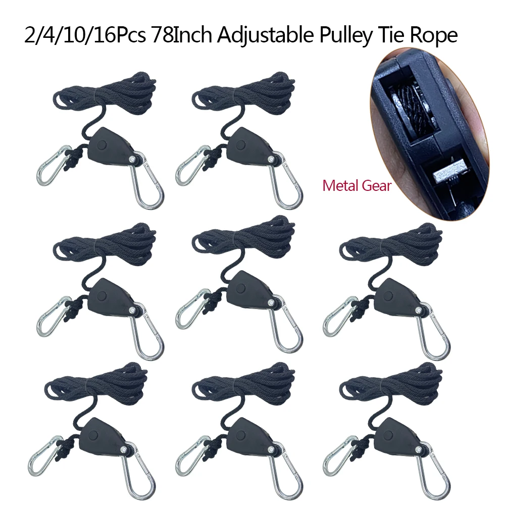 Pulley Ropes 2/4/6/10/16Pcs Rope Pulley 1/8 Lift Metal 78Inch Adjustable Lanyard Hanging Tent Fan Grow Plant Lamp Boat Awning