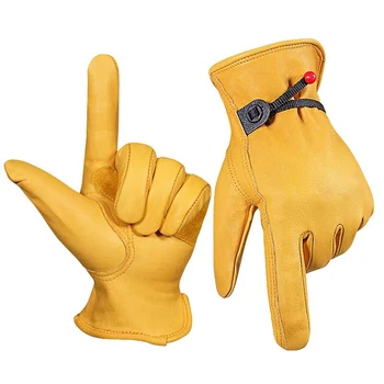 1 pair Men Work Gloves Soft Cowhide Welding Security Protection Safety Workers Mechanic Driver Hunting Driving Farm Garden Glove 1
