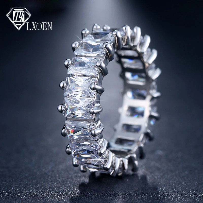 Silver Ring Women Square CZ Rings Paved Austrian Zircon Fashion for Party Engagement Ring Jewelry Gift