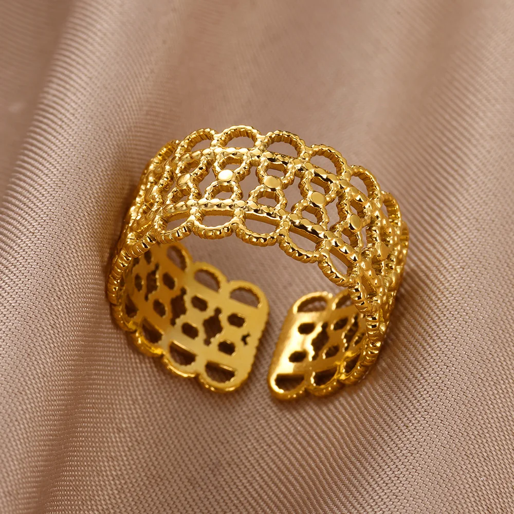 Vintage Stars Rings Gold Hollow Adjustable Ring