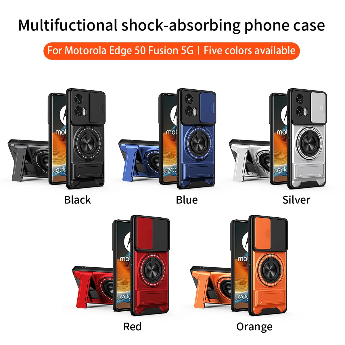 Rugged Shockproof Phone Case with Slide Lens Protector and Stand
