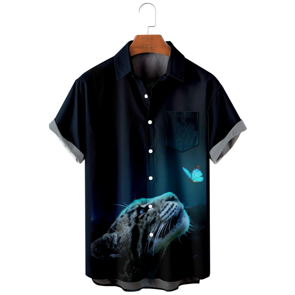 

2022 New Tiger Rose Shirts Men's Shirts Cute Hawaiian Shirts Men's Street Short Sleeve Tops Men's Loose Shirts