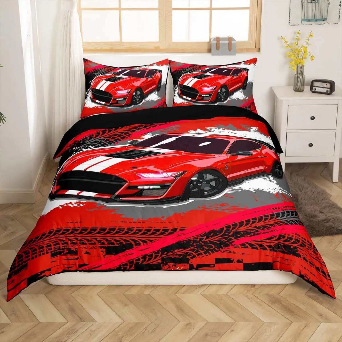 Race Car Bedding Set - Twin Size Boys Extreme Sports Duvet Cover Set with 1 Duvet Cover and 1 Pillowcase 3