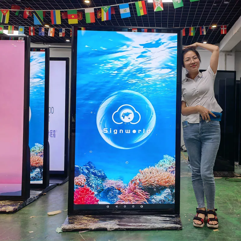 

75" 100" 55 inch indoor touch screen lcd outdoor advertising totem kiosk CMS software led display digital signage and displays
