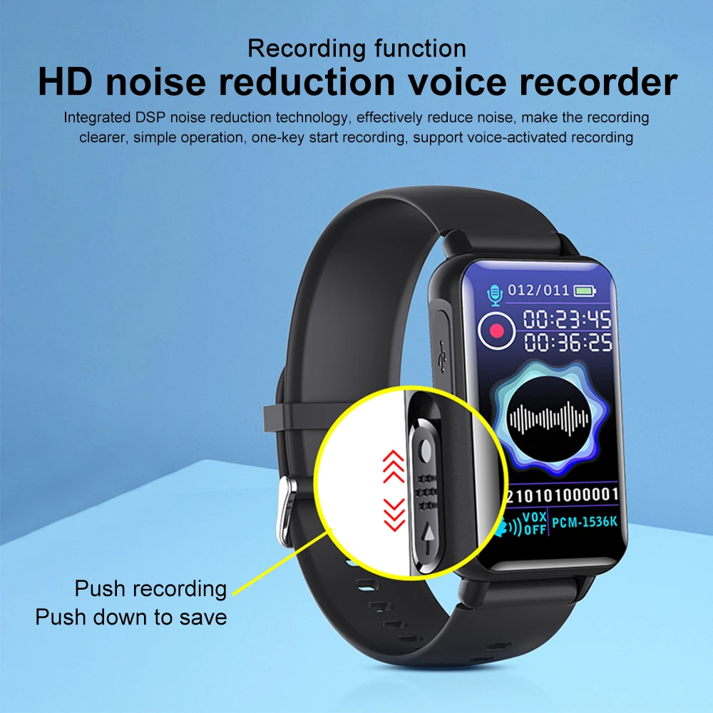 S8 Digital Voice Recorder 4/8/16/32G Wrist Watch Smart HD Noise Cancelling Recording Support MP3 Player E-Book Video Image View