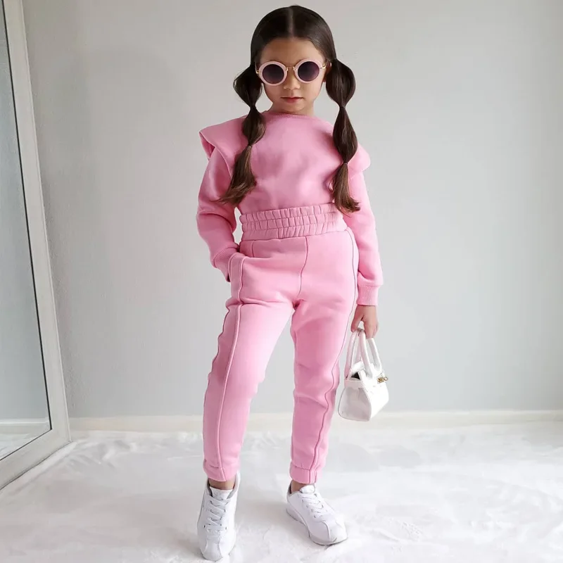 Spring Autumn Kids Sports Clothes Sets Girls Solid Long Sleeve Sweatshirt Tops + Pants Children's Casual Clothing For 2-7 Years