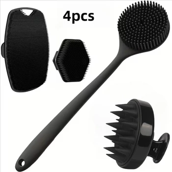 Set da 4 pezzi Spazzola esfoliante morbida per il corpo in silicone per il viso Doccia delicata Massaggio e pulizia della pelle Accessori da bagno
