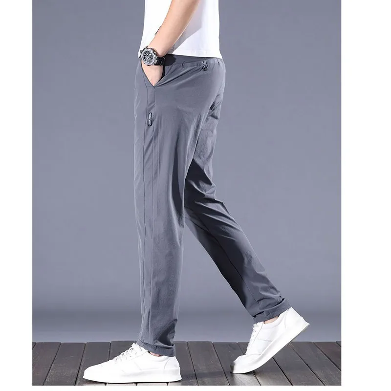 Summer Elegant Fashion Harajuku Slim Fit Trousers Loose All Match Sport Casual Pants Solid Pockets Thin Style Straight Leg Pants