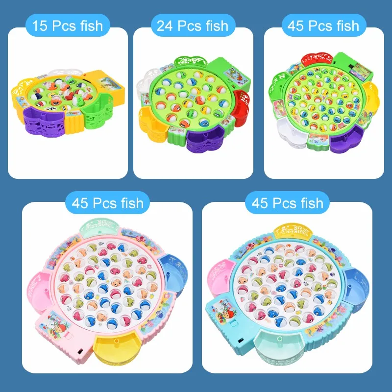Kids Fishing Toys Electric Rotating Fishing Play Game Musical Fish Plate  Set Magnetic Outdoor Sports Toys for Children Gifts
