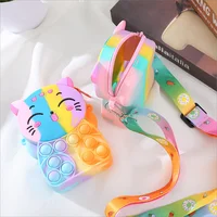 Girls silicone cute animal bag messenger bag coin purse kids stress relief pop toy stress relief bubble fun small gift shoulder 1