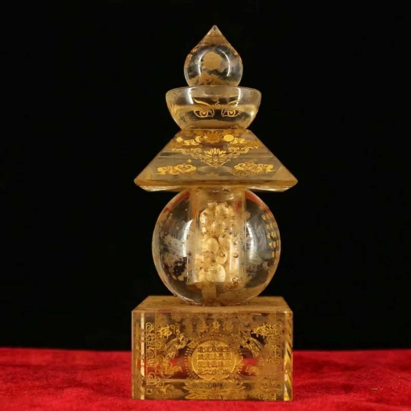 

Chinese Antique Buddhist crystal hand-engraved scripture stupa