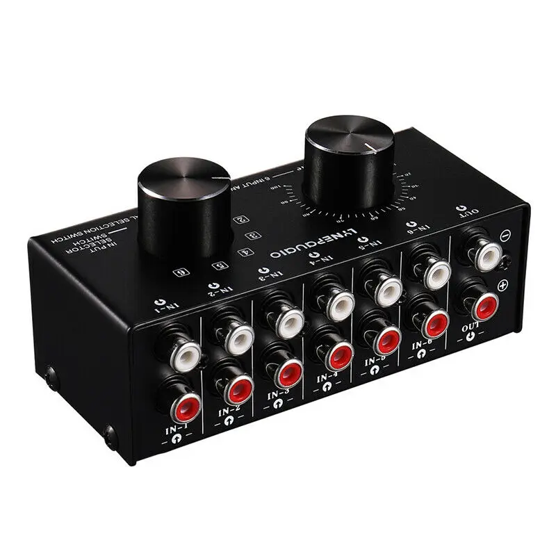 

6 Input 1 Output Switcher Audio Source Selection Switcher RCA Audio Input Signal Selector Switch With Volume Adjustment