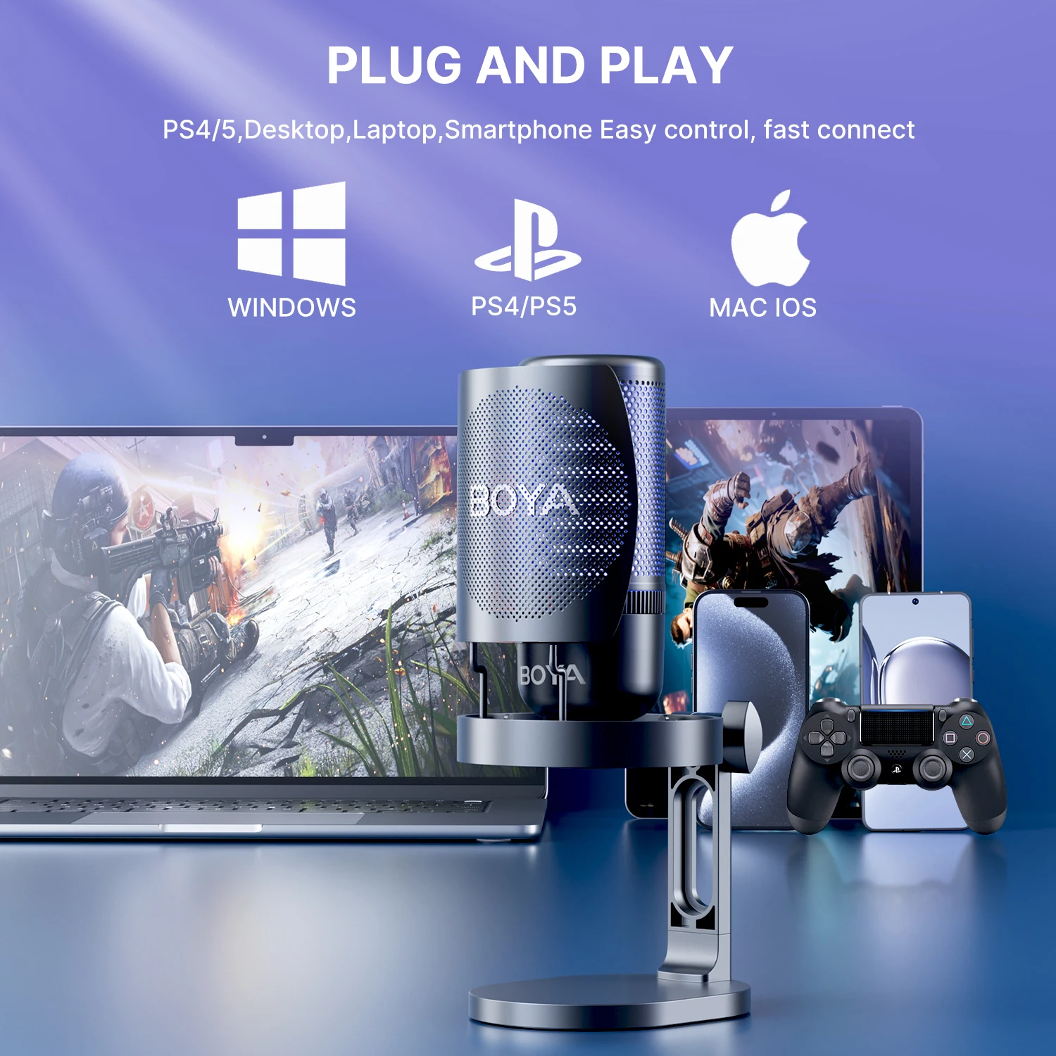 ميكروفون ألعاب BOYA K3 USB مع خاصية إلغاء الضوضاء/...