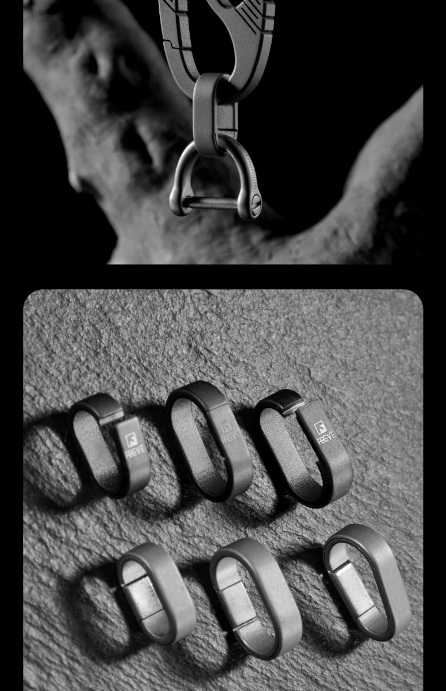 Schnellverschluss-Karabiner-Schlüsselanhänger aus Titanlegierung, schwarze PVD-Beschichtung, langlebiger kompakter Schlüsselanhänger für Autoschlüssel und EDC-Zubehör – Detail 10