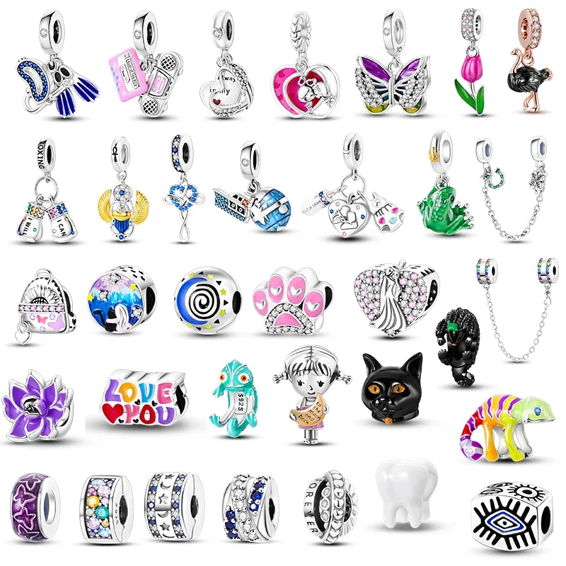 Love You Bead Couple Pendant Beads Fit Pandora 925 Original Bracelet 925 Sterling Silver Charms Necklace Beads for Women